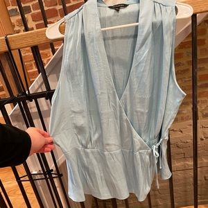 Blue tie blouse